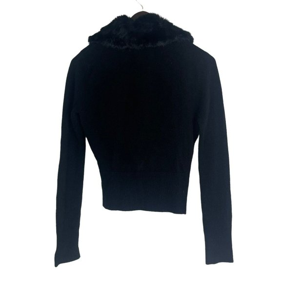 VTG Women Black 100% Rabbit Fur Cardigan Size S Knit Sweater Jeweled XOXO Real - Picture 3 of 6